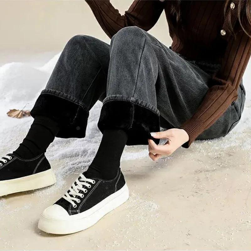 Winter Pants Women Blue Jeans Woman Korean Fashion Straight Leg Jeans Streetwear Y2k Denim Female Clothing Women's High Waist