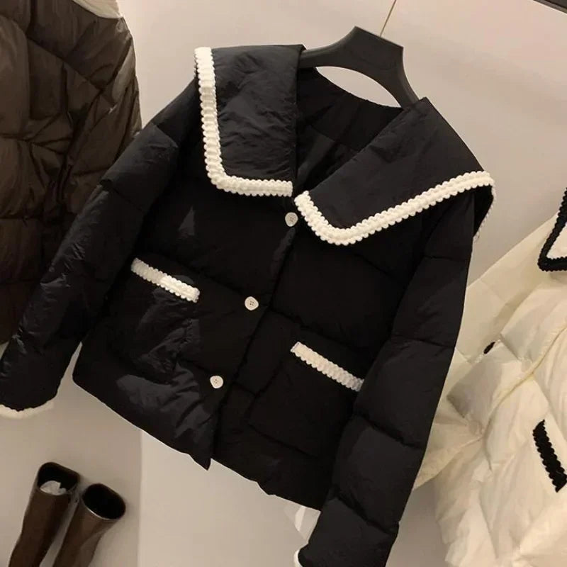 Deeptown Harajuku Korean Short Padded Jackets Women Lightweight Puffer Outerwear Streetwear Oversized Black Winter Quilted