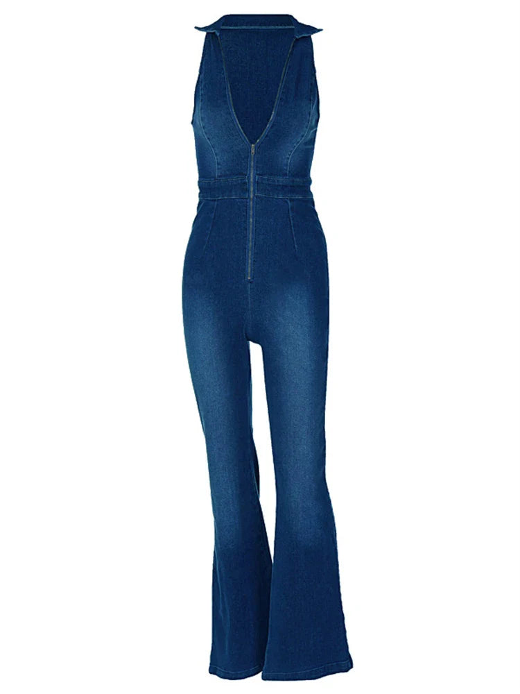 Picsgirl -  Y2k Denim Jumpsuit Women 2023 New V-Neck Sleeveless Slim Bodycon Jumpsuits Overalls Streetwear One Piece Outfits Jeans