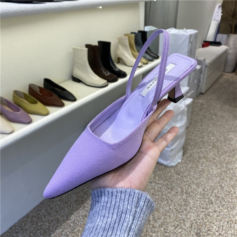 2022 Summer Brand Women Slingback Sandals Shoes Fashion Bow-knot Pointed Toe Slip on Ladies Elegant Dress Pumps Shoes