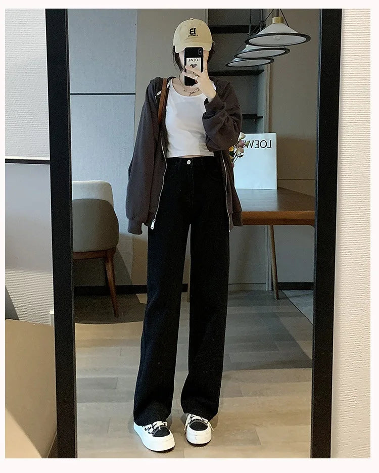 Women's High Waist Wide Leg Jeans Summer Thin Vintage Straight Leg Pants Fashionable Floor Mopping Jeans