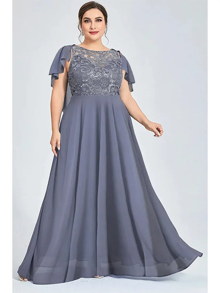 Plus Size Mother of the Bride Dresses 2024 A-Line O-neck Floor-Length Lace Pleated Formal Wedding Guest Dresses Vestidos de Gala