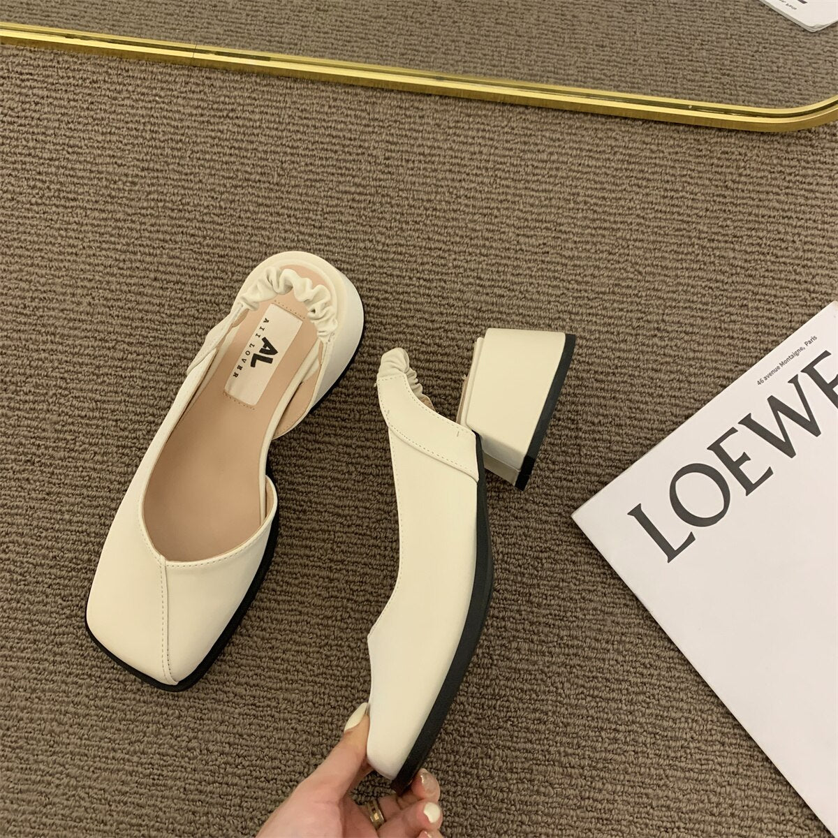 High heels women's French square head thick heel spring and autumn single shoes 2022new Mary Jane shoes sandals Baotou half drag