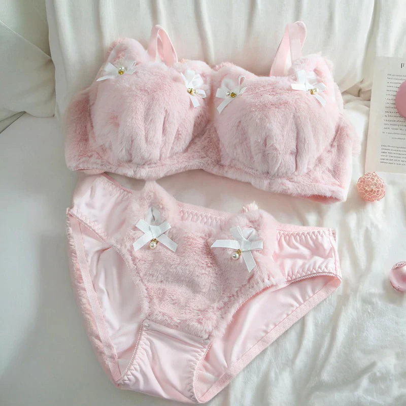 Soft Kawaii Kittens with Bow Lingerie Set