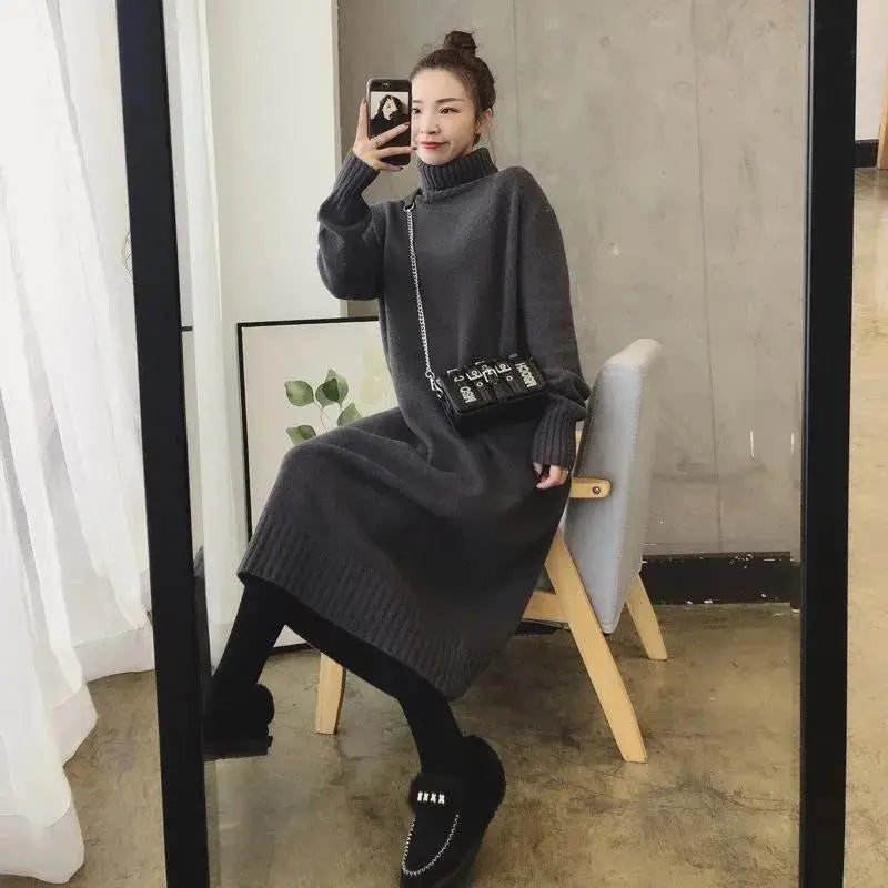 Robe Black Female Dress Clothing Crochet Evening Loose Turtleneck Knit Maxi Women's Dresses Long White Autumn and Winter Sleeve