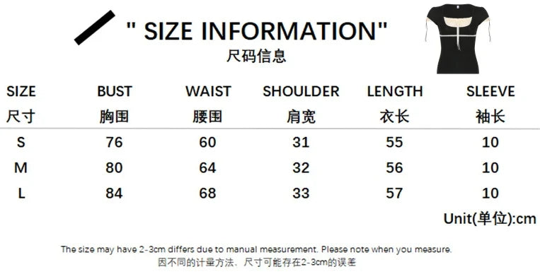 PICSGIRL  -  Lace Crop Top Women Summer Short Sleeve T-shirt Female Sexy See Throught Bow T-Shirts Ladies Elegant Square Neck Slim Y2K Tees