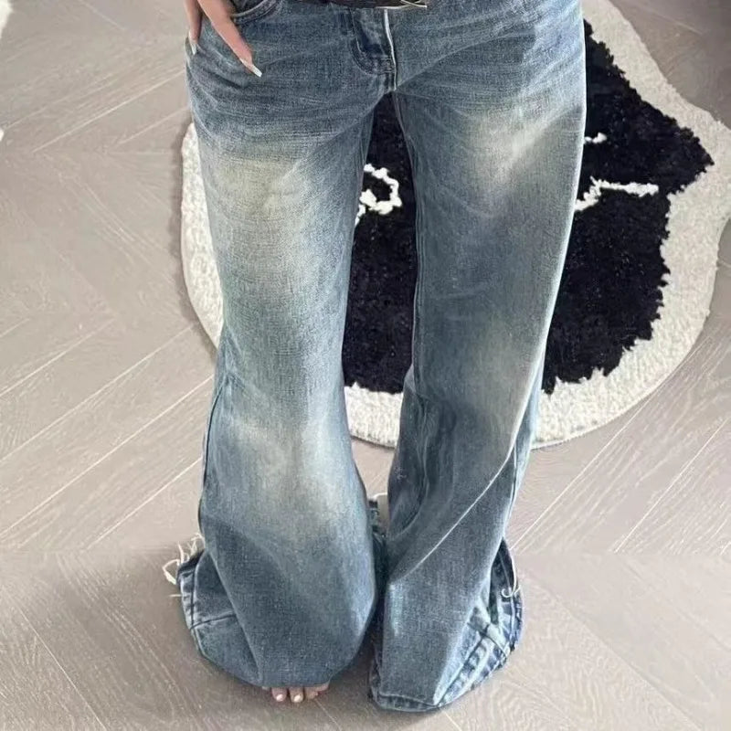 PICSGIRL  -  Y2k Vintage Flared Jeans Woman Gyaru Streetwear Baggy Denim Pants Korean Fashion Harajuku lose Trousers Spring Aesthetic