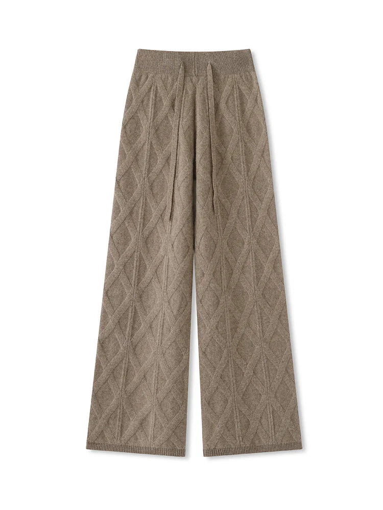 Ladies 100% Cashmere Wool Thicken Wide Leg Pants Casual Comfort Hot Selling Women's  Autumn/Winter New Pure Wool Knit Long Pants