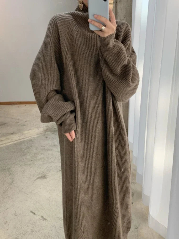 warmmeta New in Women's Winter Sweater Dress Korean Version Pullover Jersey Long Dresses Fashion Streetwear Elegant Women's Clothing