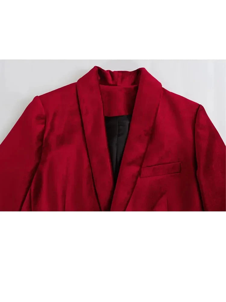 Spring Blazers Woman 2025 Trendy Red Turn Down Collar Long Sleeves Pockets Decorate Single Button Female Jacket Coats