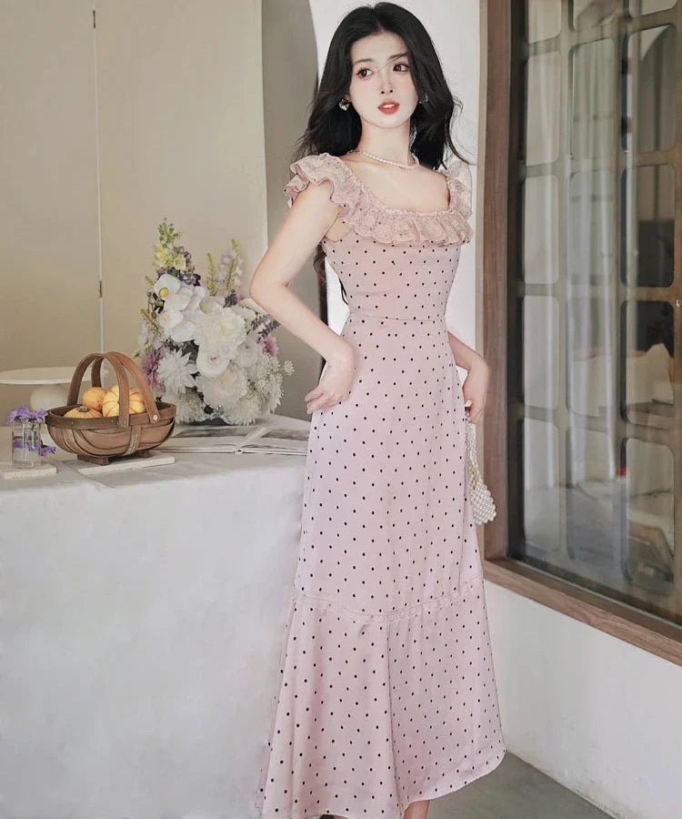 Dusty Pink Polka Dot Dress