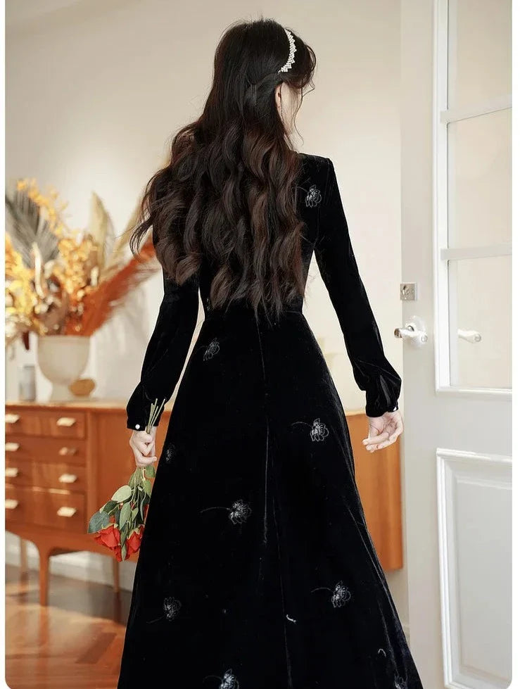 Nocturnal Flower Dark Aesthetic Velvet Dress