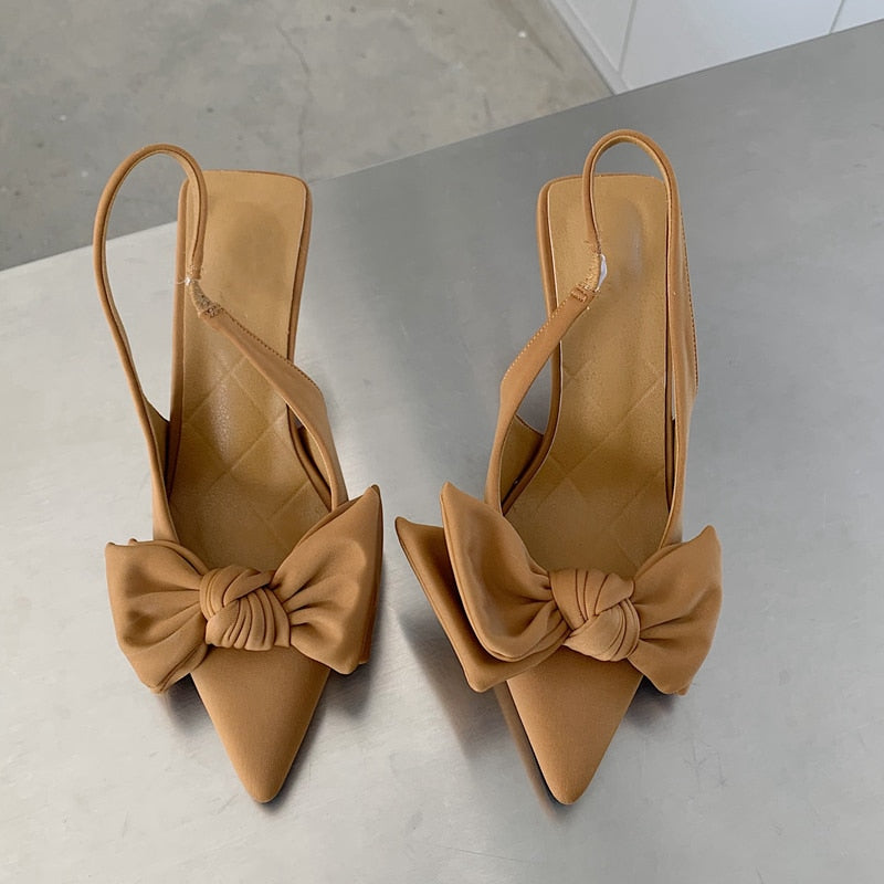 2022 Summer Brand Women Slingback Sandals Shoes Fashion Bow-knot Pointed Toe Slip on Ladies Elegant Dress Pumps Shoes