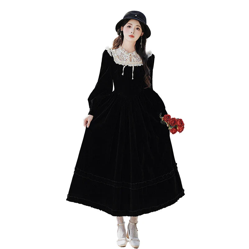 Koko Darkray Black Velvet Victorian-Style Dark Romantic Dress