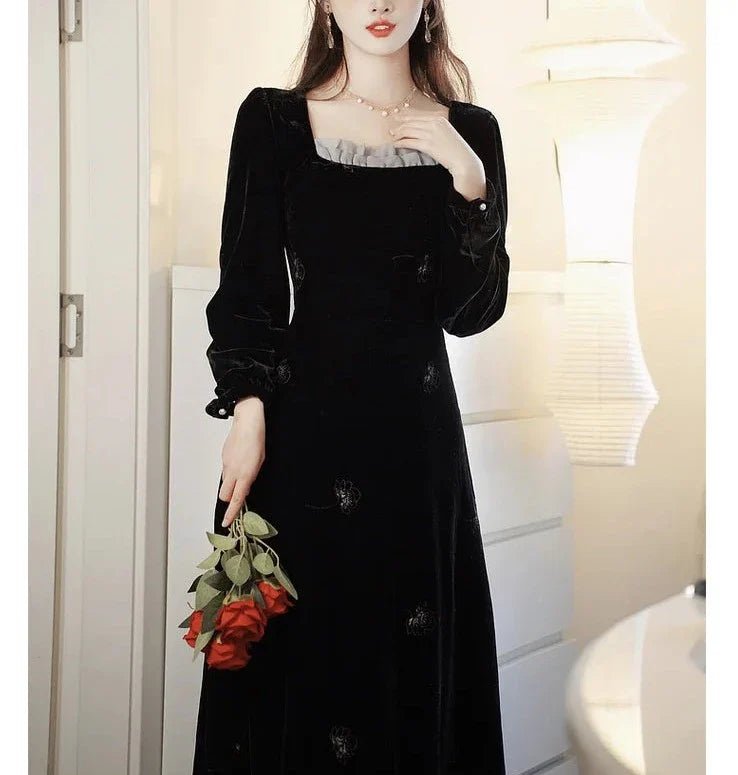 Nocturnal Flower Dark Aesthetic Velvet Dress