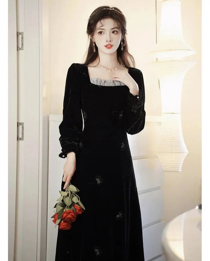 Nocturnal Flower Dark Aesthetic Velvet Dress