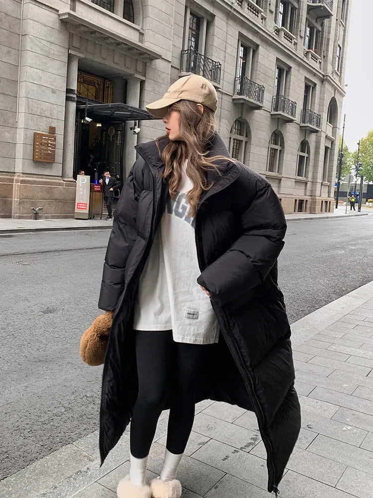 Oversized Long Coat Women Winter Down Cotton Jacket Female Korean Fashion Padded Overcoat Ladies Casual Thick Warm Zipper Coats