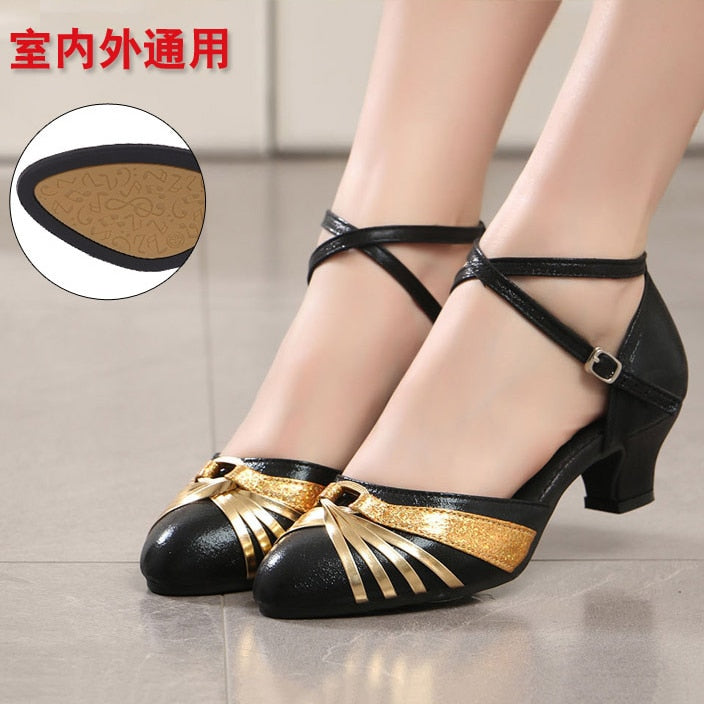 Dancing Shoes for Women Heel 5.5cm Closed Toe Ballroom Latin Dance Shoes Rubber Sole High Heel Tango Salsa Dance Shoes for Girls