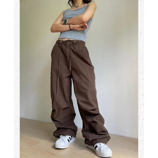 Picsgirl -  Vintage Cargo Parachute Pants Women Oversized Y2k Streetwear Baddies Korean Fashion Baggy Pleated Trousers Hippie Grunge