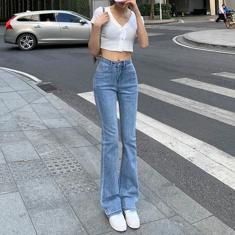 warmmeta-Women Spring Outfits Flare Jeans High Waist Flt Skinny Jean Femee Pants Hot Elastic Fashion Korean Y2K Denim Pant Trousers 4 Color