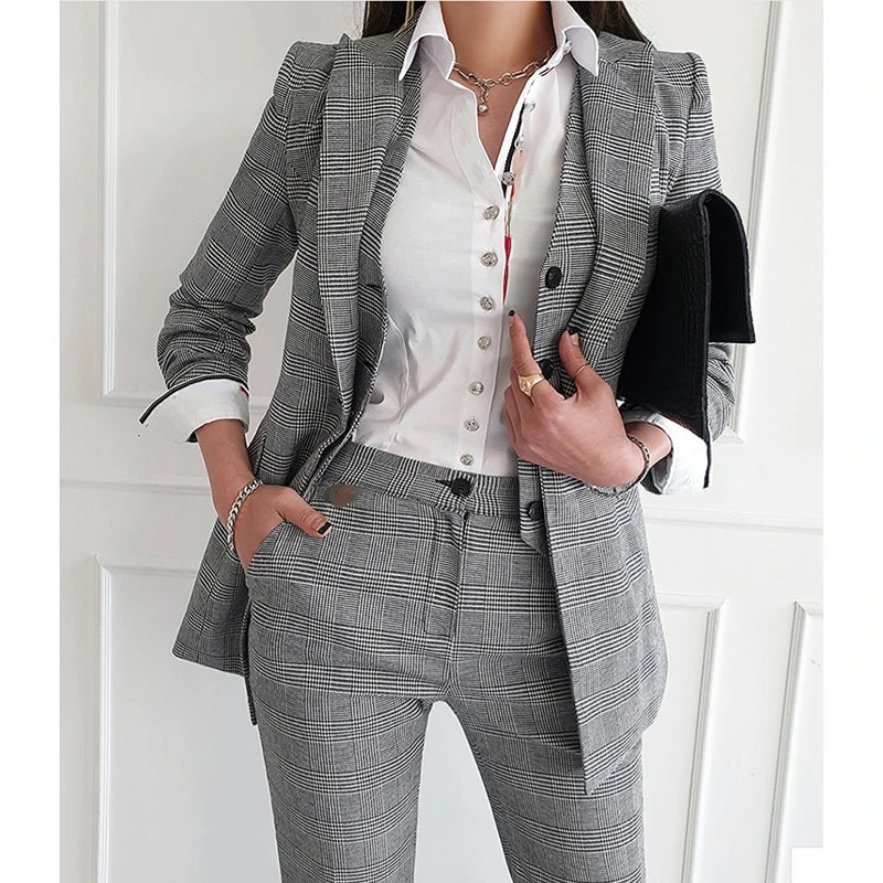 Korean Fashion Women Blazer 3 Pcs Vintage Long Sleeve Suit Jackets Vest and Straight Pants Suit Female Chic Business Outfits New