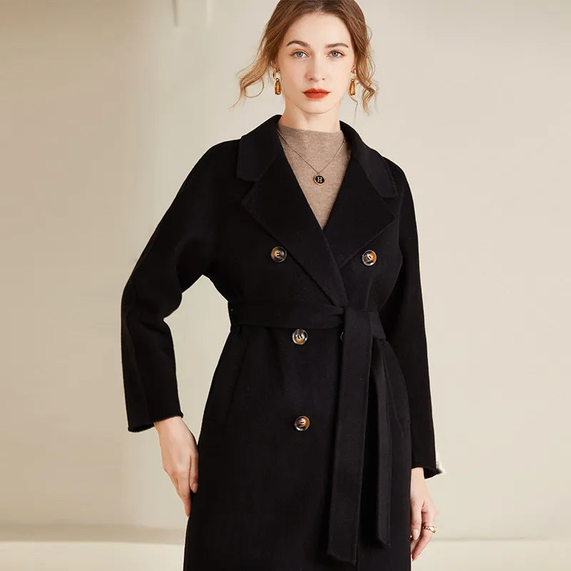 Autumn and Winter New Cashmere Coat Women's Classic Double-breasted Women's Thickened Double-sided Wool Long Coat  MM