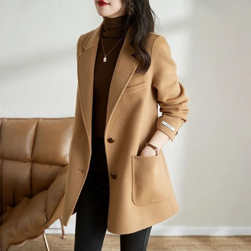 Korean Fashion Autumn and Winter Elegant Temperament Fashion Slim Chic Formal Office Double-sided Cashmere Tweed Female Jacket