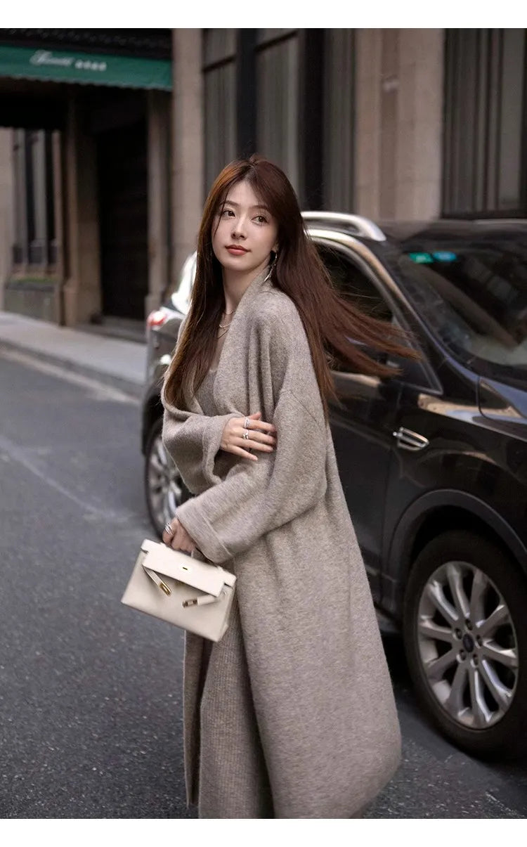 2023 New Women's Autumn and Winter Thickened Comfortable Loose Long Sweater Jacket Knitted Dress Two Piece Autumn and Winter Set