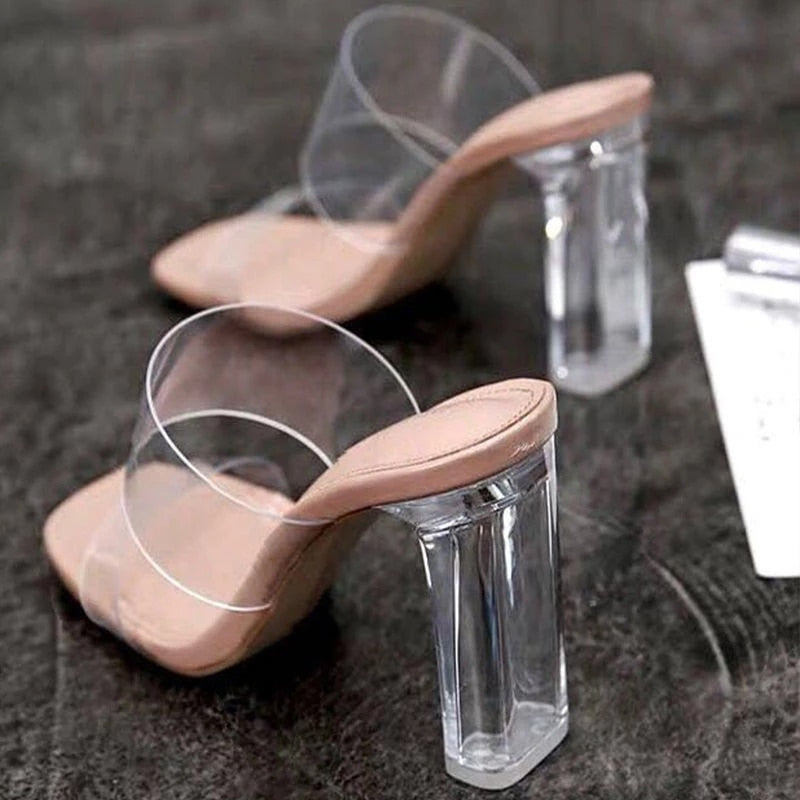 Women Sandals Summer Fashion Luxury New Beach Ladies Clear Sandal Comfortable High Heels Woman Transparent Medium Heel Shoes