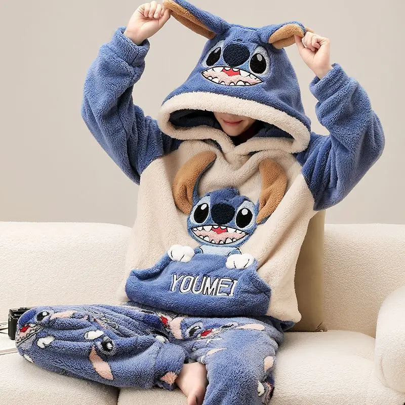 Autumn Winter Homewear Coral Fleece Men Pajamas Thick Fur Flannel Cartoon Male Loungewear Sets Plus-size Loungewear Suit Pyjamas