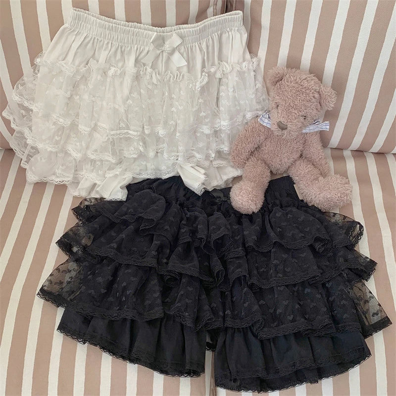 Snow Petal Ruffled Tulle Lace Bloomer Lolita Shorts