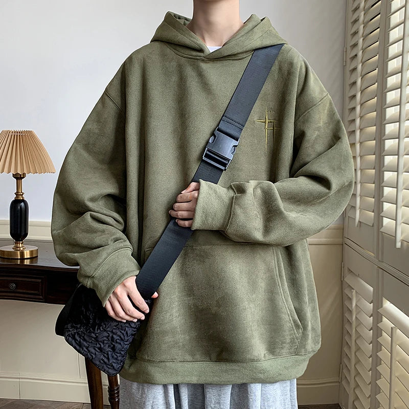 2023 Men's Streetwear Vintage Embroidered Suede Hooded Sweatshirt High Quality Hoodie Fashion Hip hop Unisex Pullover Y2k Clothe