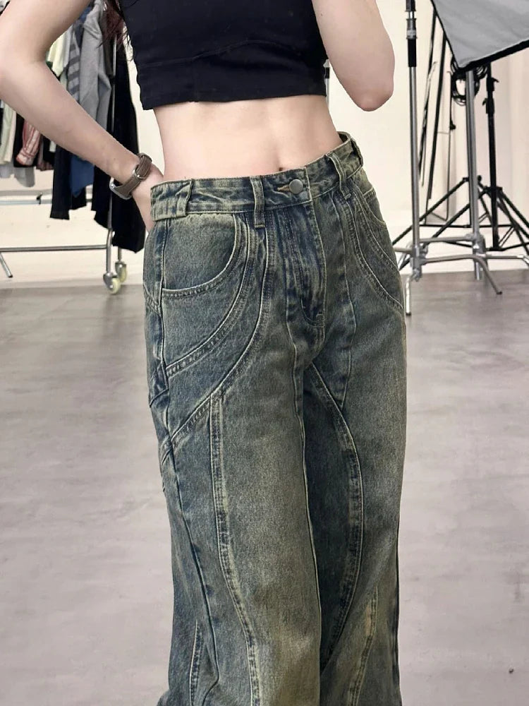 New Design Denim Wide Leg Pants High Waist Fashion Full Length Jeans Show Thin Classical Trousers Korean Retro Trend Streetwear