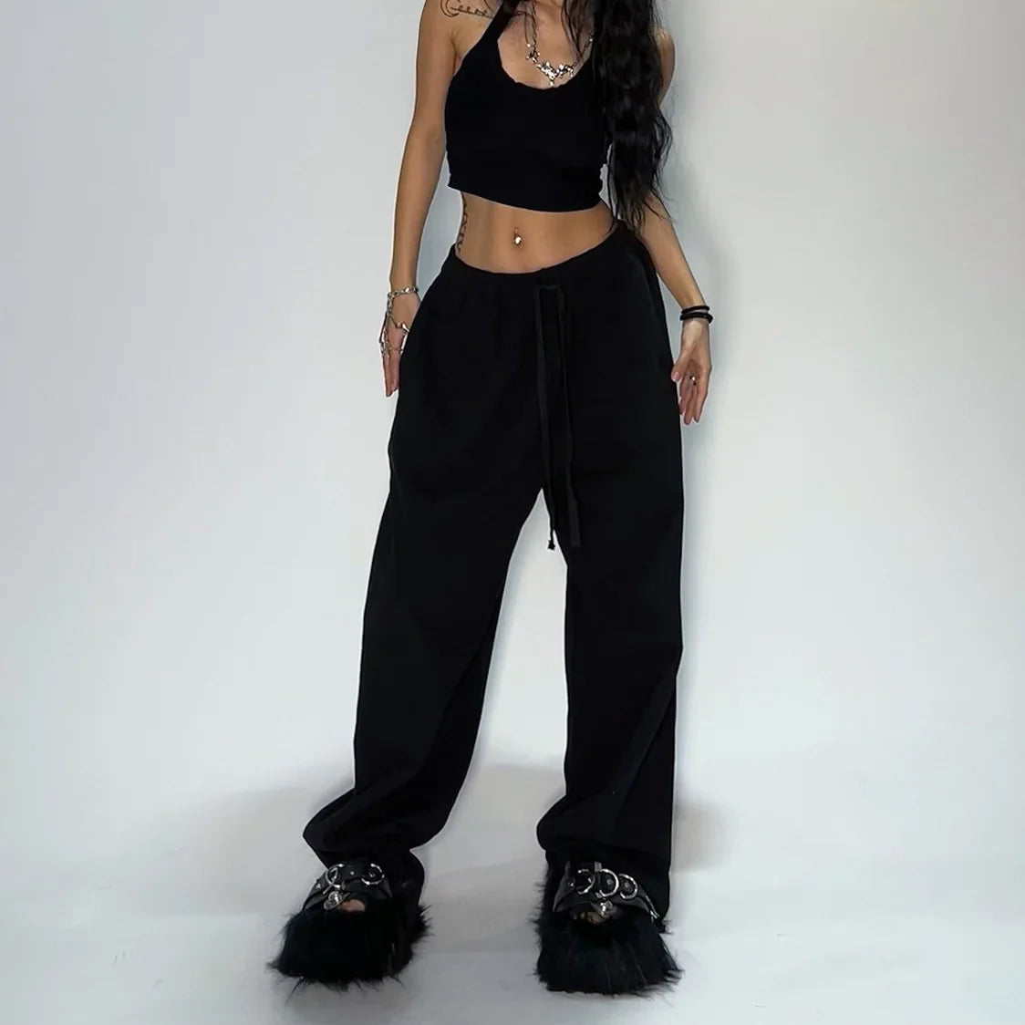 Y2K Style Women Cargo Pants Loose Low Waist Sweatpants Hip Hop Oversize Pants Harajuku Fashion Vintage Casual Wide Leg Trousers