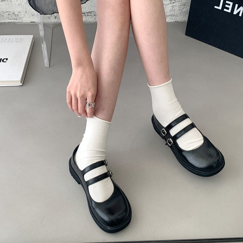 Bailamos Women Flat Women's Square Toe Retro Single Shoes One Word Buckle Shallow Mouth Mary Jane Shoes Split Toe Shoes Sandals