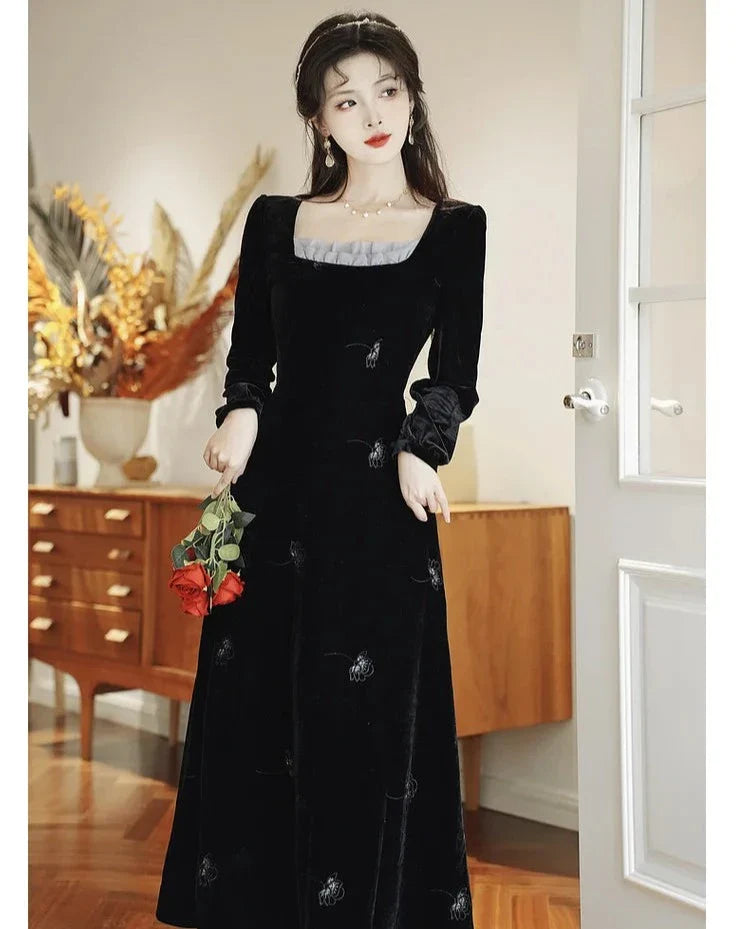 Nocturnal Flower Dark Aesthetic Velvet Dress