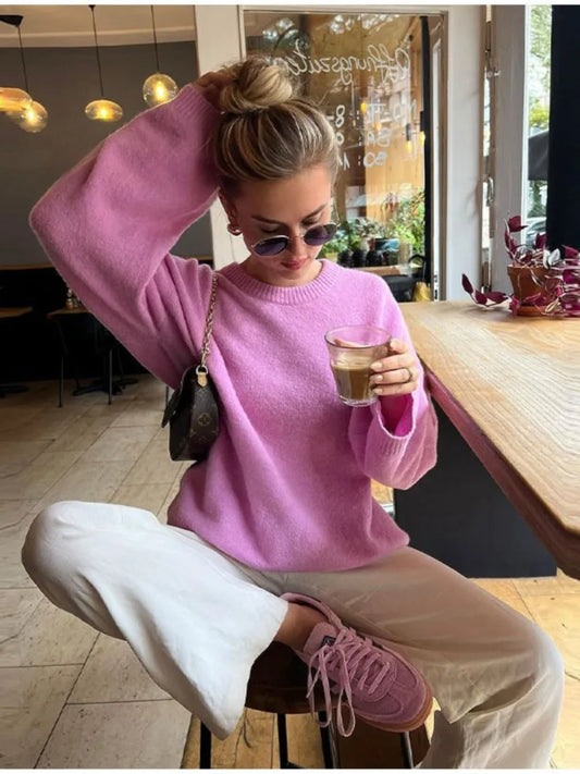 Women's Solid O-neck Pullover Sweaters Autumn Winter Long Sleeve Knitted Jumpers Versatile Fashion Female Warm Fit Knitwear