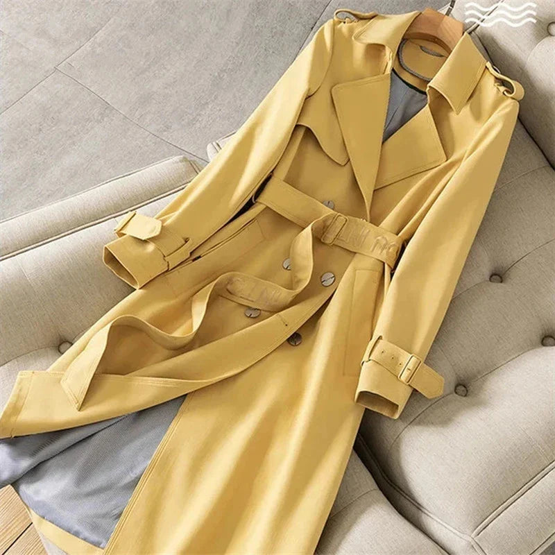 Spring Autumn Casual Women Mid-length Trench Coat With Letter Embroidery Sashes Double-breasted Lapel Female Windbreaker Outwear