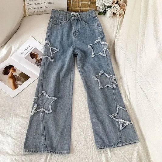 Vintage Star Wide Leg Jeans Women High Waist Casual Chic Straight Trouers Streetwear Korean Fashion Denim Pants Women's Clothing