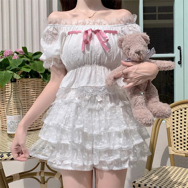 Snow Petal Ruffled Tulle Lace Bloomer Lolita Shorts