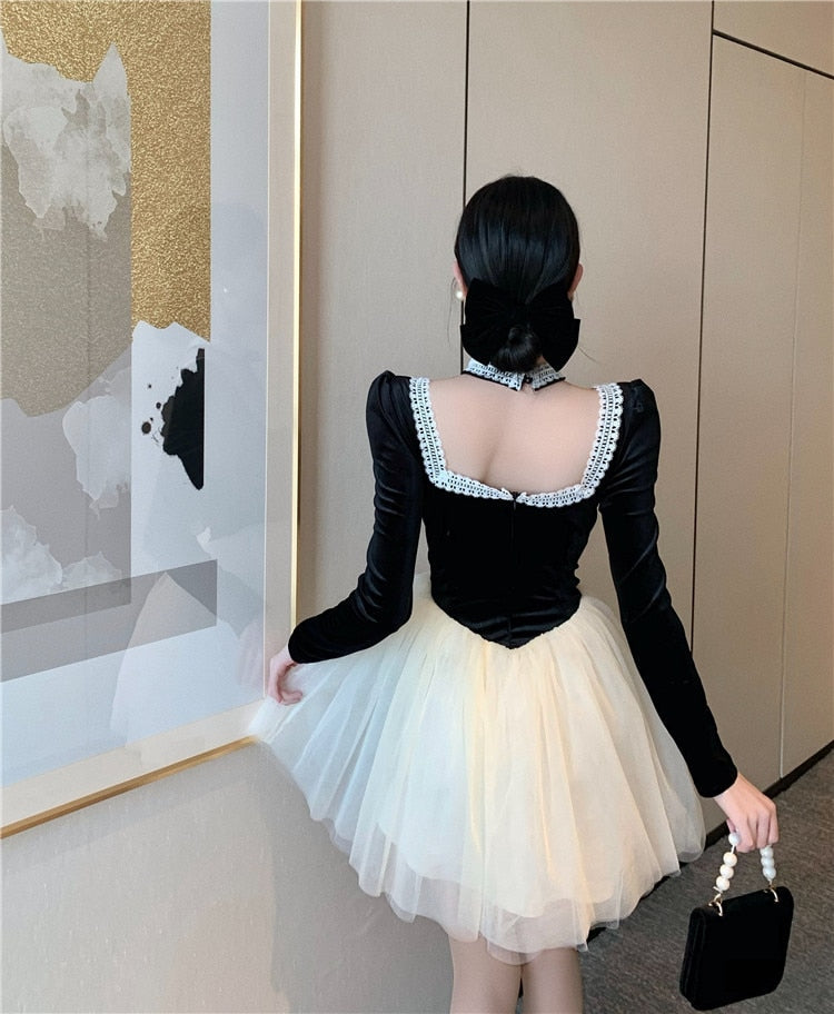 Elenora Romantic Goth Mini Ballet Dress with Choker