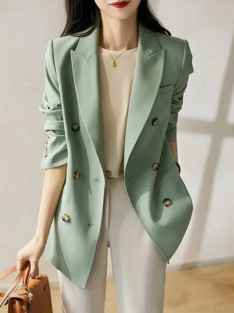 Women's Trench Solid Color Long Suit Jacket 2024 Spring Office Lady New Fashion French Double-breasted Button Suits Jackets