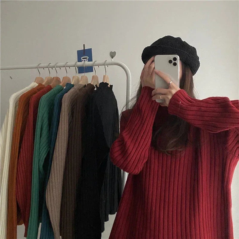 Turtleneck  Sweaters Fashion Loose Long Sleeve Women Pullover Casual Basic Solid Office Lady Knitwears Jumper