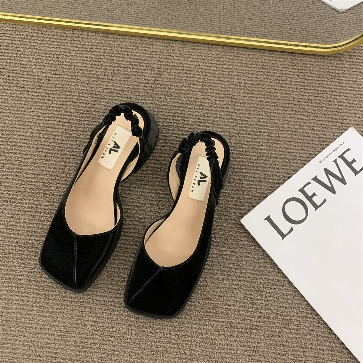 High heels women's French square head thick heel spring and autumn single shoes 2022new Mary Jane shoes sandals Baotou half drag