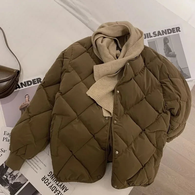 Deeptown Vintage Cropped Quilted Jacket Women Old Money Fashion Winter Warm Lightweight Padded Jackets Chic Elegant Korean Style