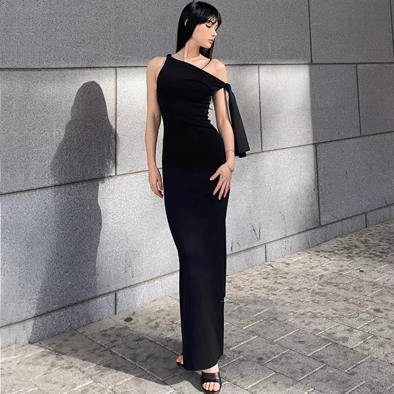 Asymmetrical Neckline Sleeveless Summer Long Dress Women Off Shoulder Bodycon Maxi Dress Elegant Celebrity Party Dresses 2024