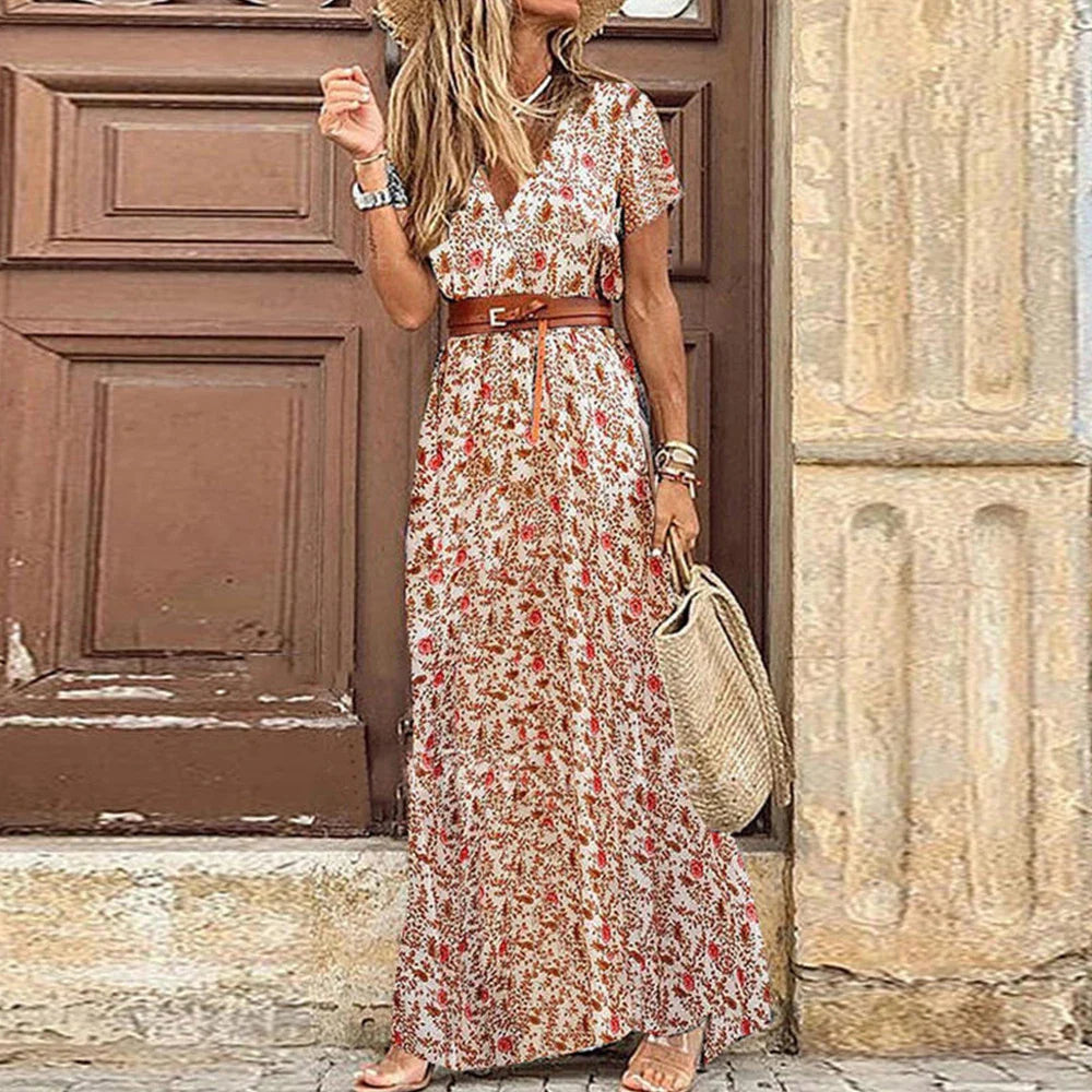 WARMMETA Dress for Women 2024 Summer Beach Bohemian Dresses Vestido Casual Robe Female Clothing Y2K Floral Skirt Elegant Maxi Dress