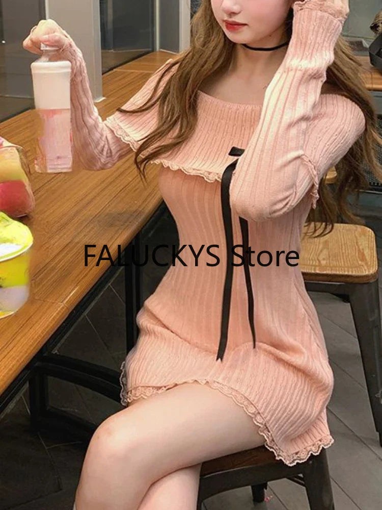 WARMMETA Autumn Sweet French Dress Women Evening Party Slim Elegant Mini Dress Office Lady Casual Outwear Dress Korean Fashion Chic