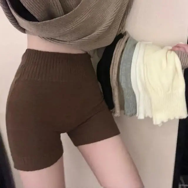 High Waist Shorts Women's Winter Knit Warm Belly Seamless Bottom Tight Soft High Stretch Solid Color Safety Pants Shorts