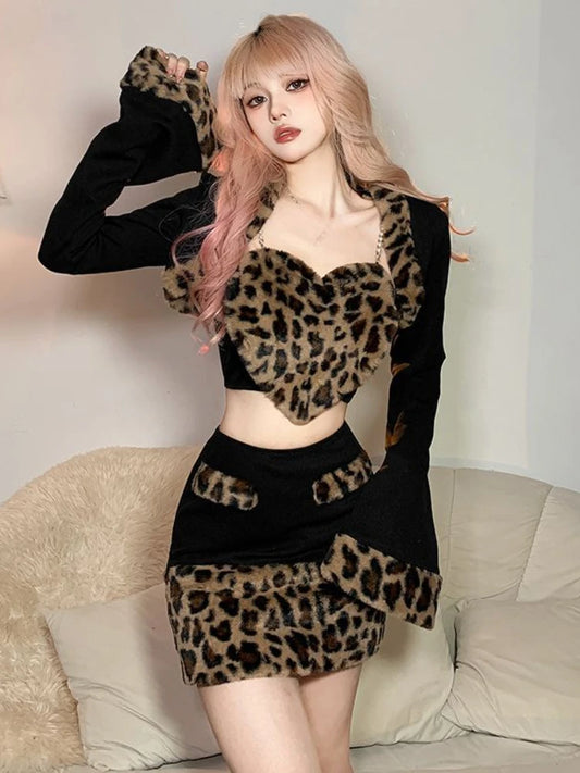 Sexy Fashion 3 Piece Set Casual Short Cardigan + Slim Vest + Party Y2k Mini Skirt Korean Style Suit Woman Design 2023 Autumn